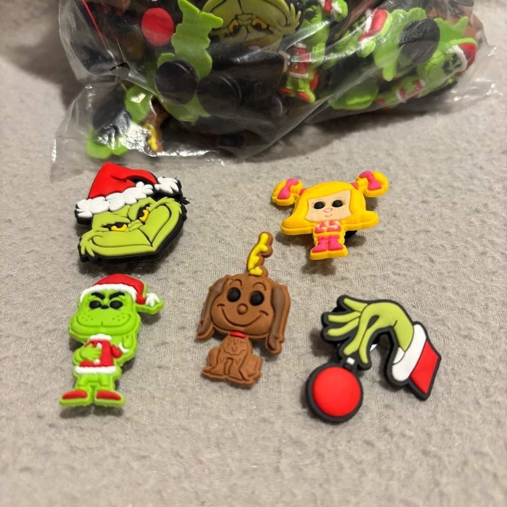 Christmas Grinch w/Santa hat and other Croc Charm Clog Shoe Decoration set of 5